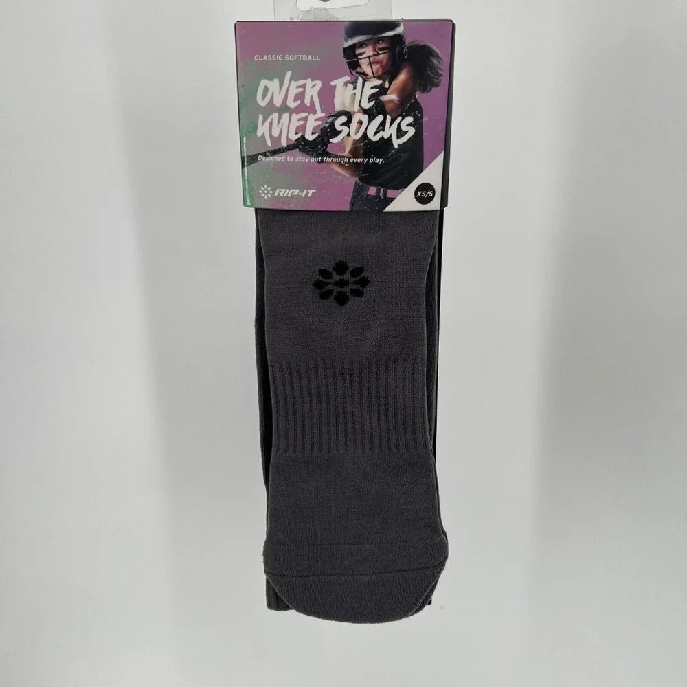 Rip-It Fastpitch Softball Socks in Charcoal Gray XS/S Women's 4-8 Over the Knee